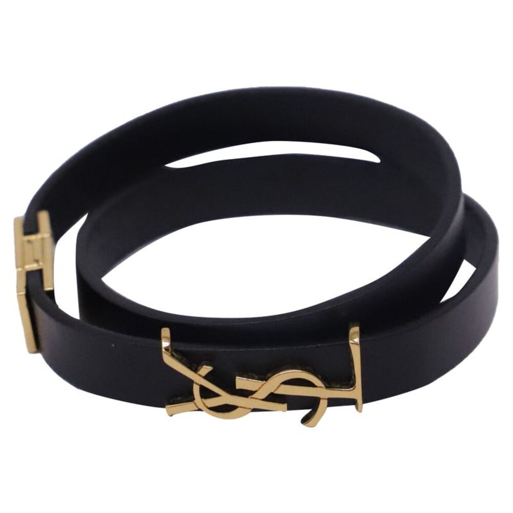 Saint Laurent Double Strap Bracelet in Black Leather